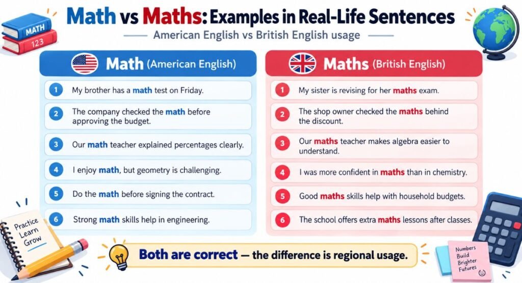 Math vs Maths: Examples in Real-Life Sentences