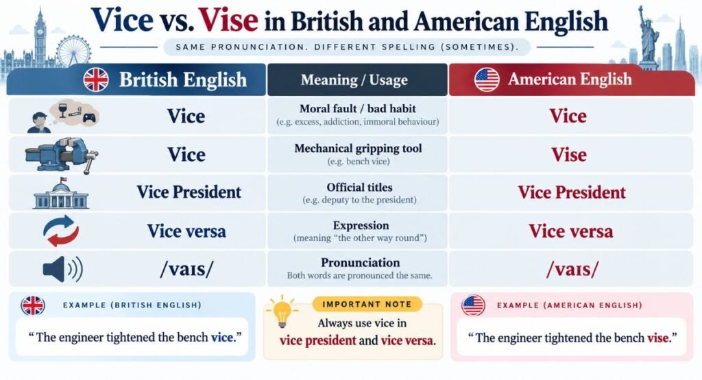 Vice vs. Vise in British and American English