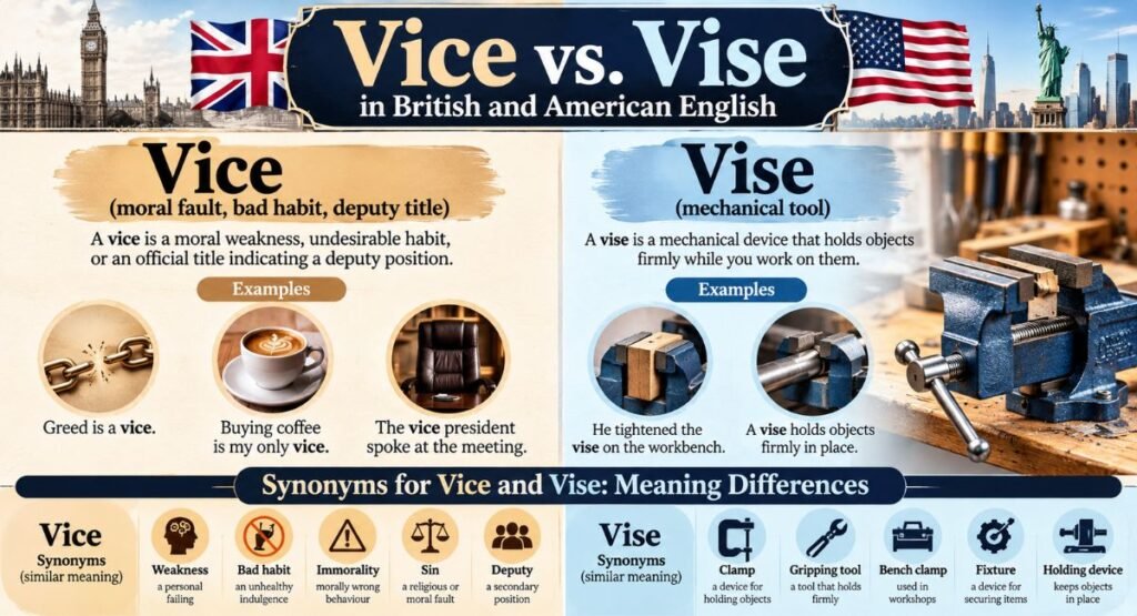 Synonyms for Vice and Vise: Meaning Differences